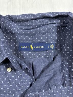 Polo Ralph Lauren Men's Navy Blue Geometric Button Down Dress Shirt Size Large